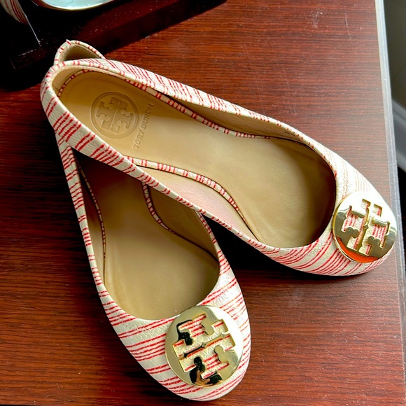 Tory Burch Shoes - Beautiful leather summer flats by Tory Burch. Size 8M. Red and beige.